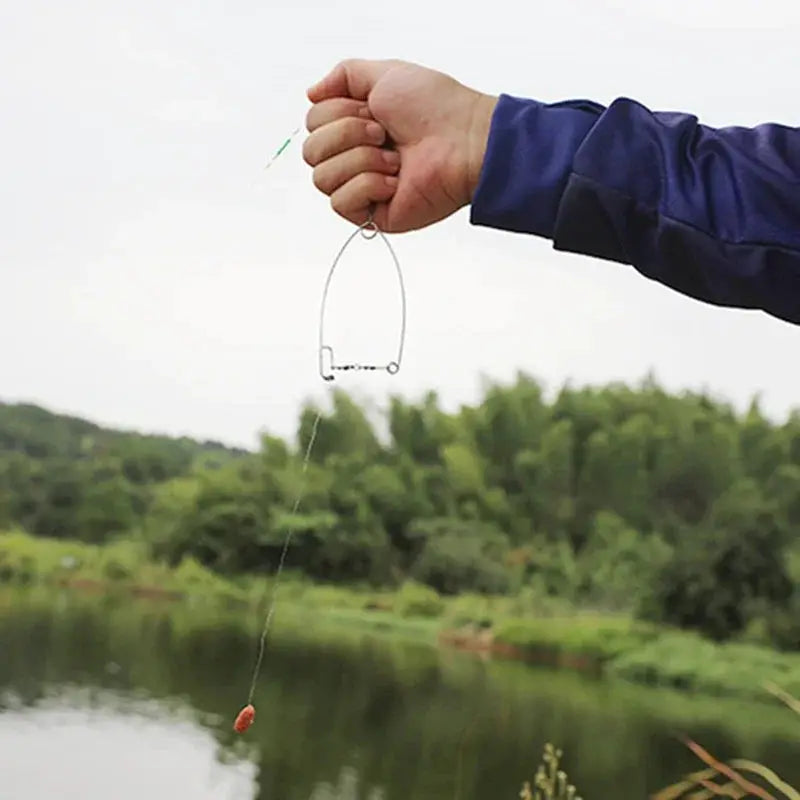 Rustproof Fishing Line Splitter With Automatic Spring Ejection Double Hooks Contactor Space Bean Line Swivel Outdoor Jig Accessory