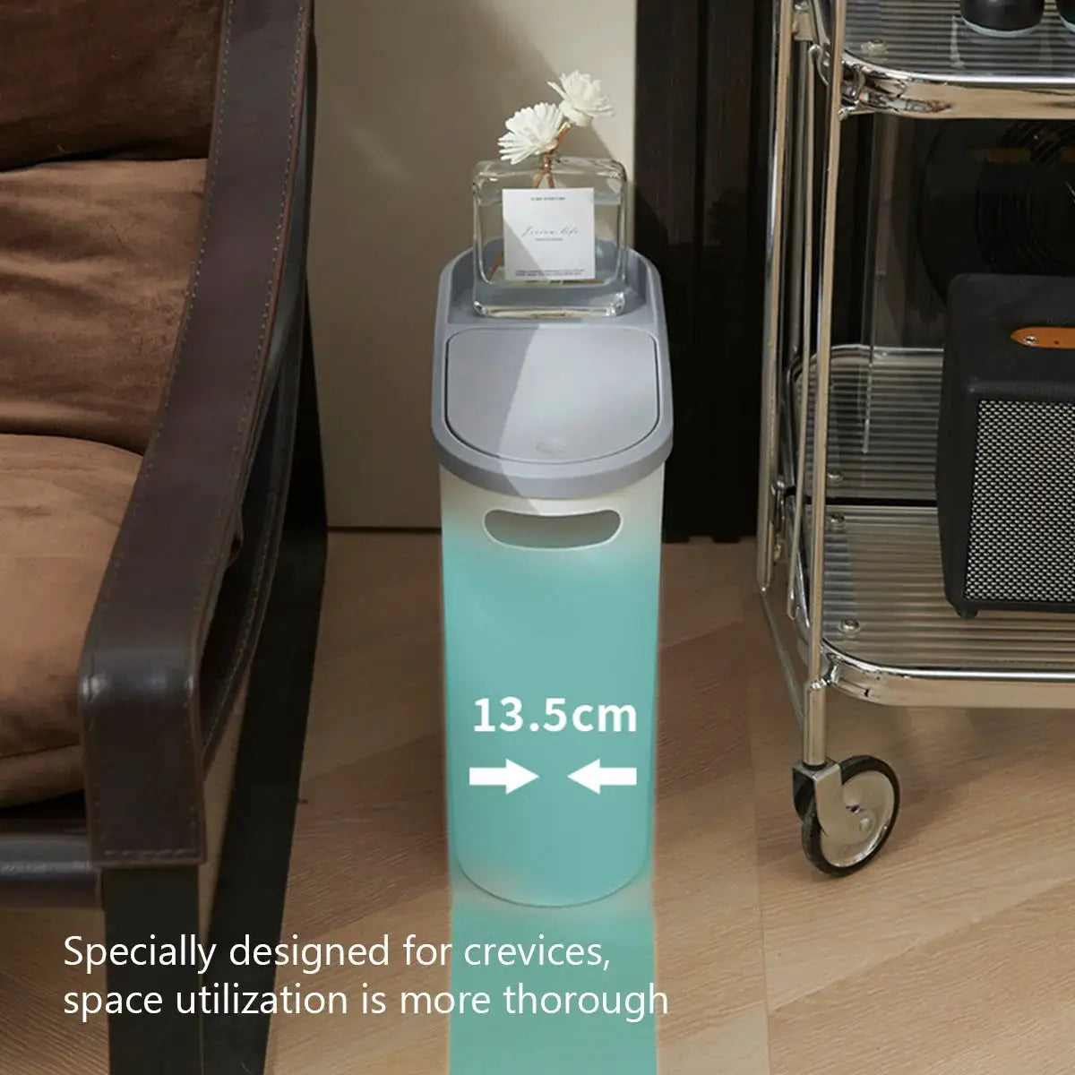 Bathroom trash can with lid, press-type, large-capacity plastic, teal gradient finish