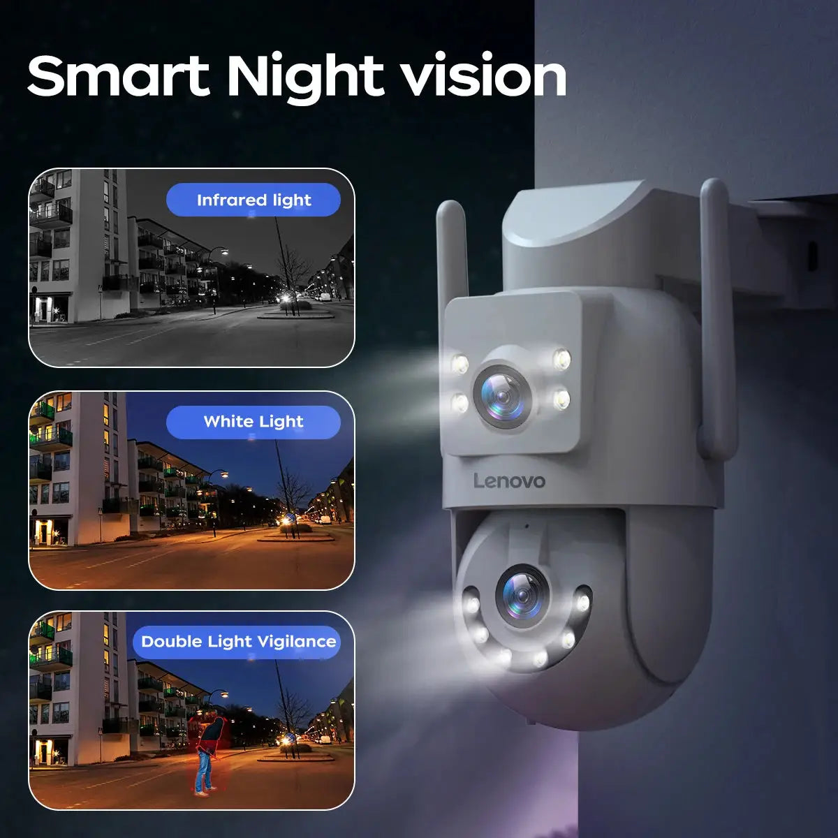 Lenovo outdoor 4K WiFi dual-lens PTZ surveillance camera with infrared and white-light night vision