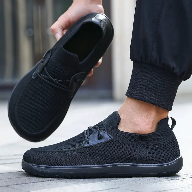 Barefoot wide-version sneakers by Simples Market, black mesh breathable casual sports shoes.