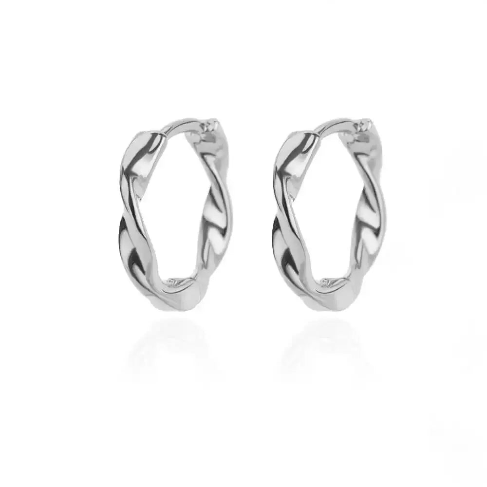 Silver-tone twisted stainless steel hoop earrings, a pair