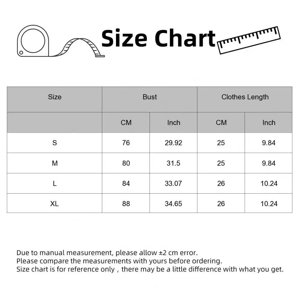 Bra size chart with bust (cm/in) and clothes length for S–XL