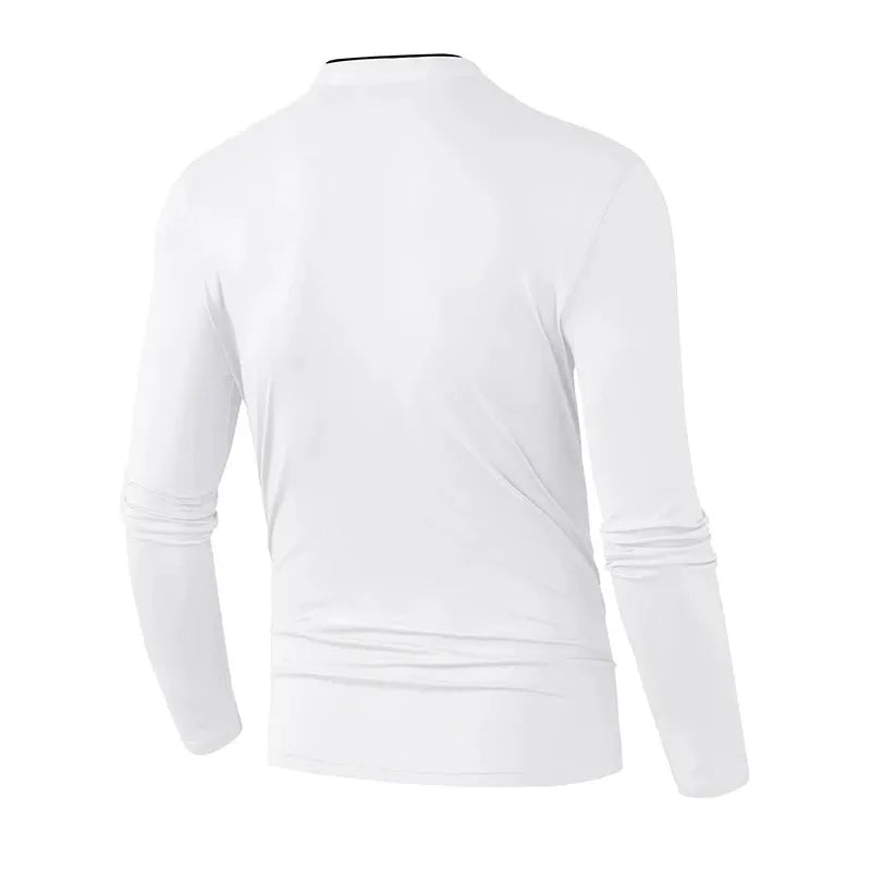 Men's white stand-collar half-zip long-sleeve shirt slim fit casual top