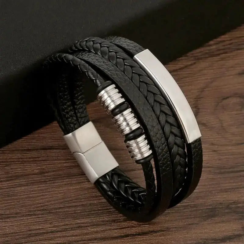 Classic Mens Leather Bracelet Hand Woven Multi Layer Style Fashion Jewelry For Men Durable Casual Accessory