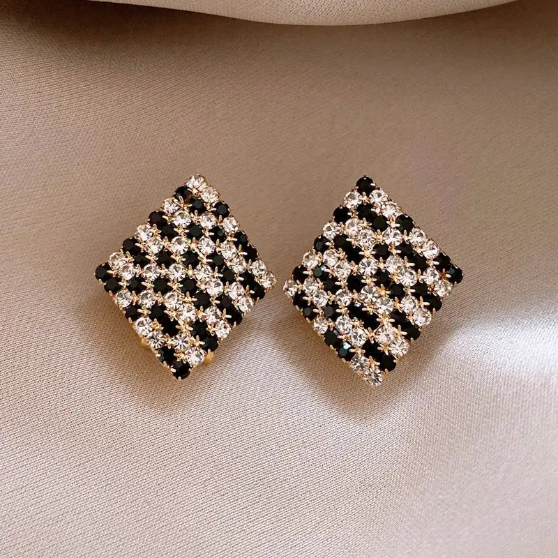Flower Resin Stud Earrings Brown Vintage Tigers Eye Stone C Shaped Design Women Square Rhinestones Jewelry Daily Wear