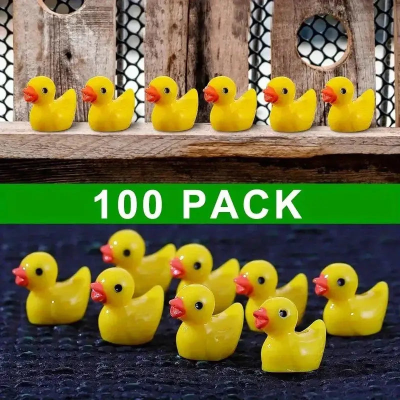 Yellow mini resin ducks, 100-pack set for crafts and garden decor