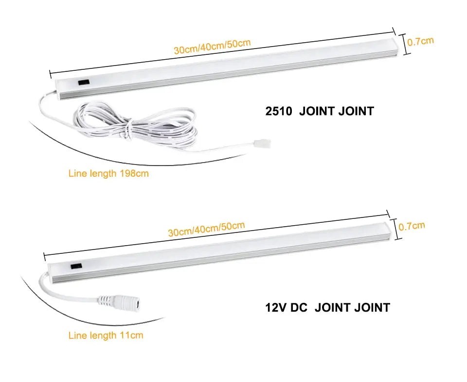 Two white LED under-cabinet light bars with PIR motion sensor, available in 30/40/50 cm.