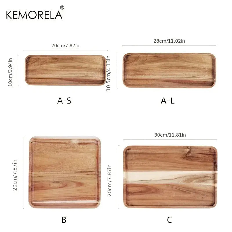 KEMORELA Acacia Wood Coffee Tray Gongfu Tea Tray Serving Tray For Coffee Tea Desserts Candies Decorative Wood Tray