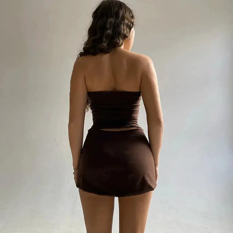 Hawthaw Women 2024 Summer Two Piece Tube Top And Mini Skirt Set