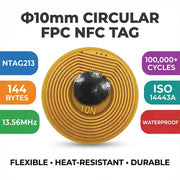 Simples Market 10mm circular FPC NFC tag NTAG213, 13.56MHz, passive, anti-metal, gold
