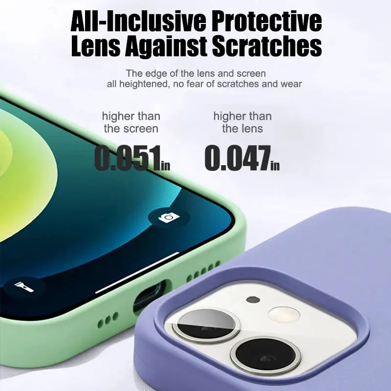Simples Market liquid silicone iPhone cases (2) in lime green and lavender, shockproof protective covers