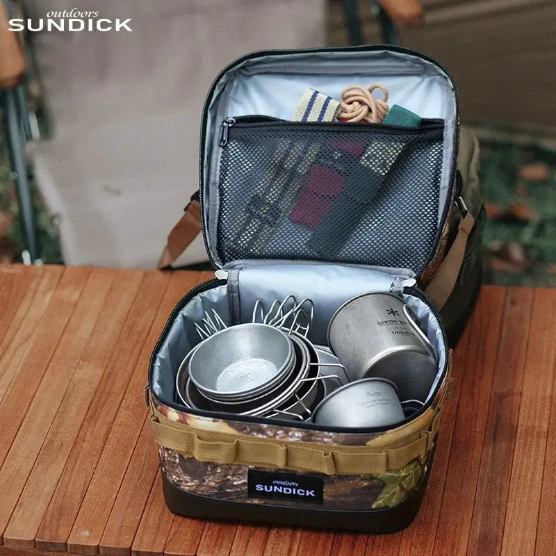 Insulated Camping Bowl and Cup Storage Bag for Outdoor Gear in Black, Brown, Army Green or Camo