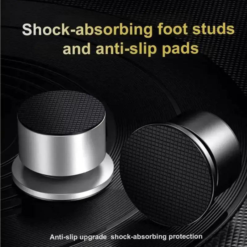 Silver aluminum alloy foot spikes and black anti-slip pads for sound system vibration absorption