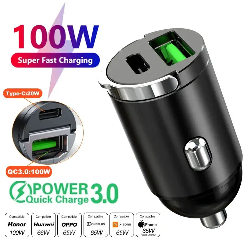 Mini 200W PD QC Pull Ring USB C Car Charger Fast Charging For iPhone 13 And 12 Xiaomi Samsung Huawei