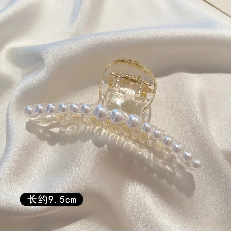PearlGlow Simulated Pearl Hair Claws for Women Korean Acrylic Large Size Barrette Shark Clip Elegant Secure Hold All Day