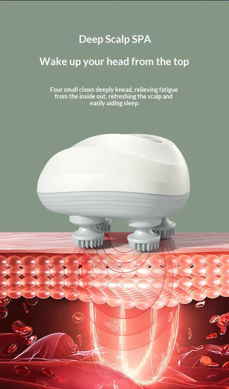 Simples Market Deep Scalp Massager, white electric massager with four kneading heads for scalp, portable and washable