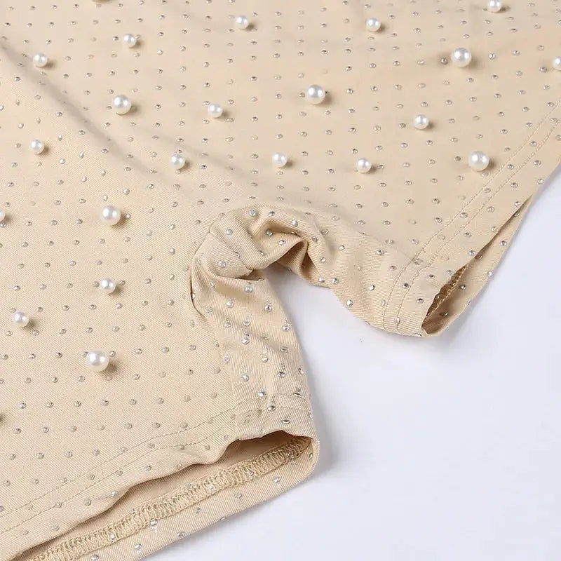 Apricot beaded mesh jumpsuit, sleeveless O-neck, Simples Market