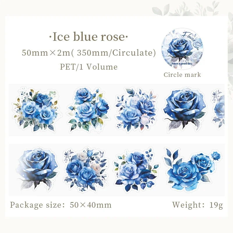 Mr.paper PET Washi Tape Flower Garden Series decorative tape set by Simples Market, ice blue rose blue floral designs