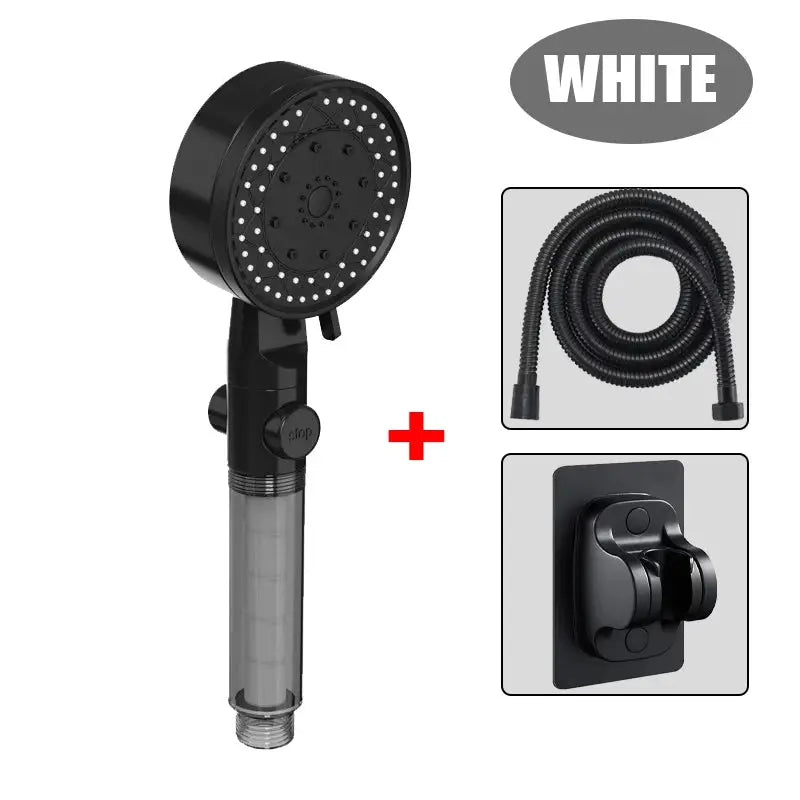 10-mode handheld showerhead with filter, black finish, high-pressure, includes hose and wall mount