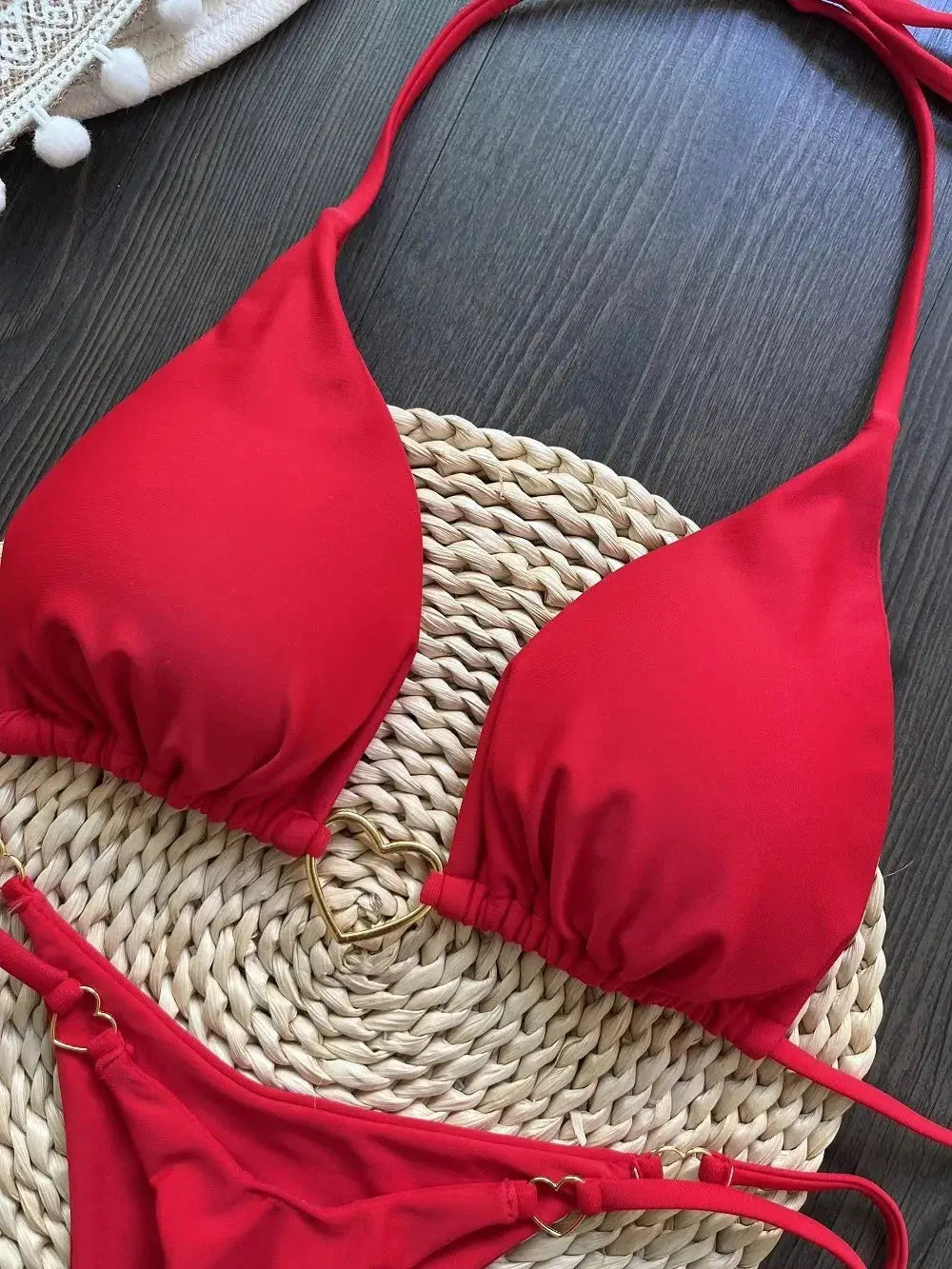 Sexy Halter Bikini Set Solid Color Low Waist Two Piece Swimsuit Triangle Top Thong Bottom Brazilian Biquinis