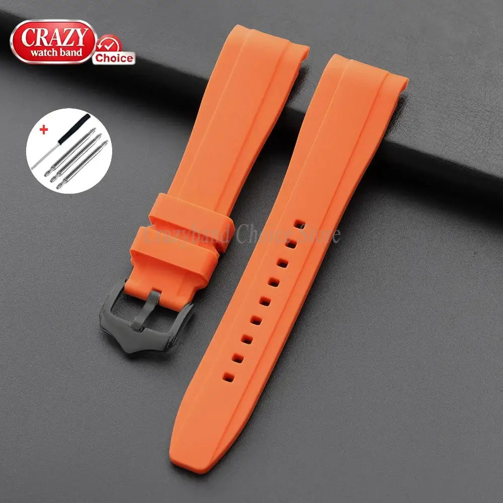 Crazy Band orange silicone watch strap 20/22mm with curved ends, includes tool set