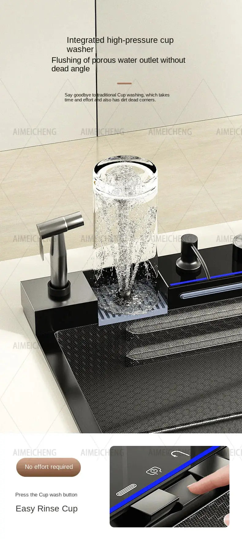 Stainless steel waterfall kitchen sink with embossed large single-slot basin and left-side drainage