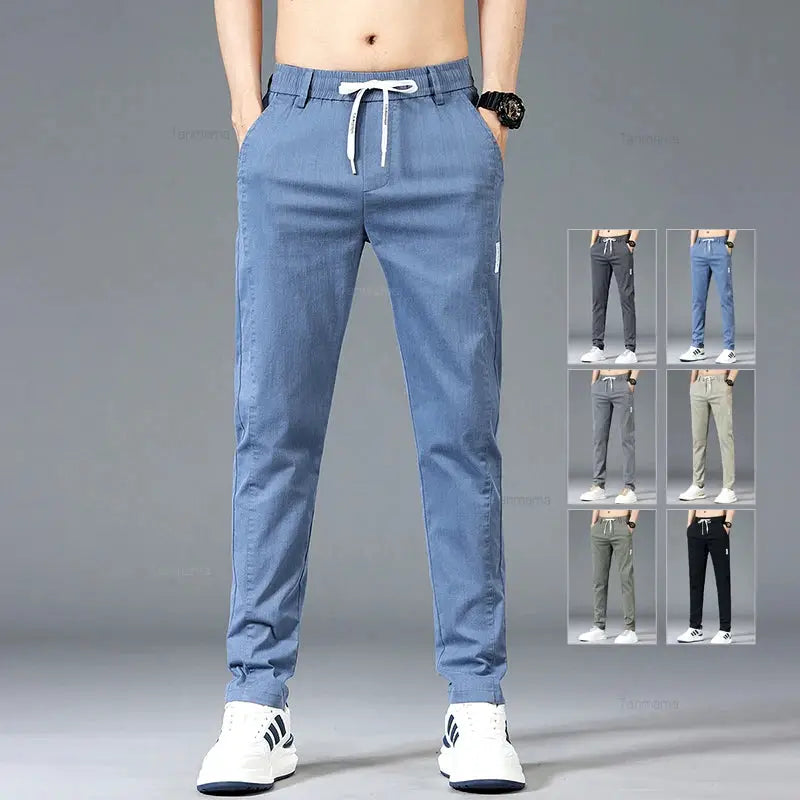 Spring Summer Men's Casual Pants with elastic drawstring waist in blue; 6 color options by Simples Market