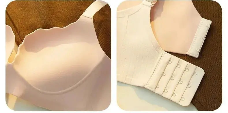 Push-up bra by Simples Market for small-chested women, beige with 6 cm padding and back hook closure.