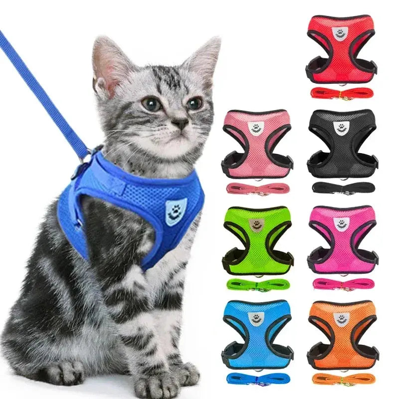 Adjustable Polyester Mesh Cat Harness Vest And Leash Set For Small To Medium Dogs And Cats With Reflective Piping