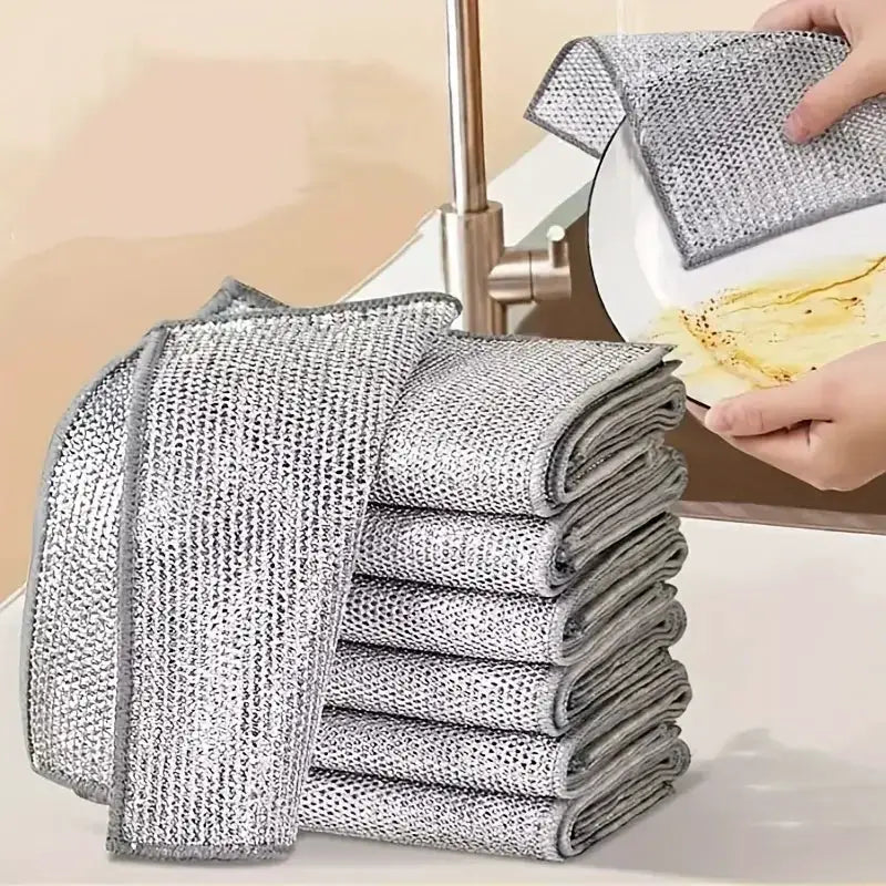 Simples Market stainless steel wire double-sided dishcloths, silver scrubbing rags for kitchen
