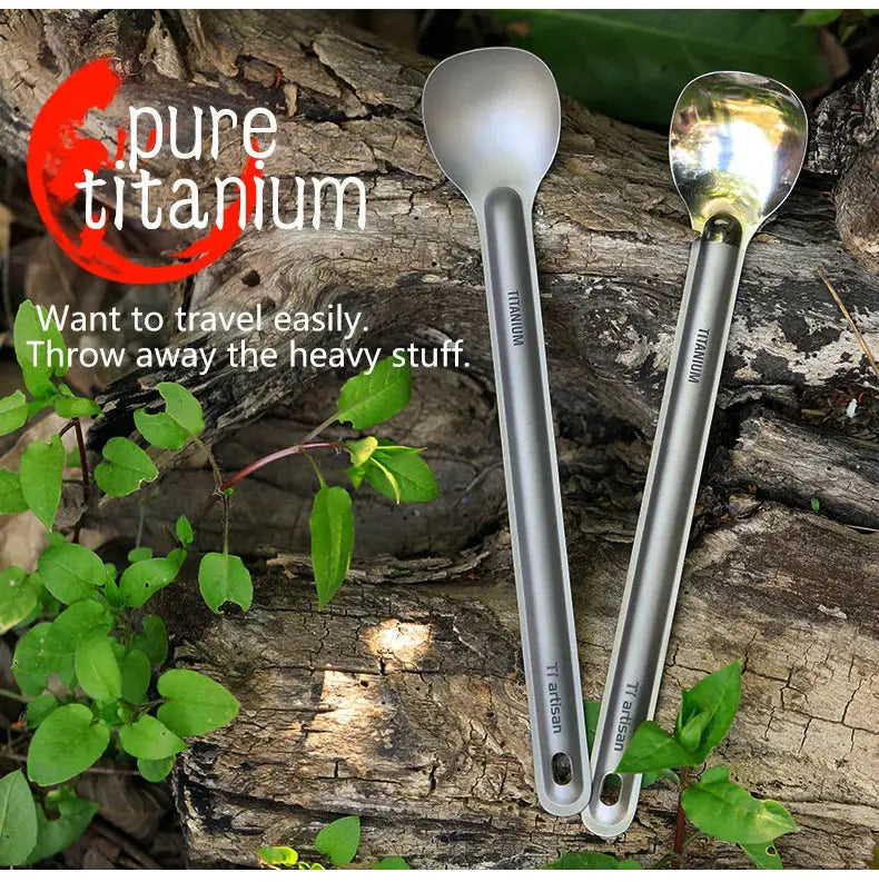 Tiartisan titanium long-handle spork and spoon, ultralight two-piece camping cutlery set