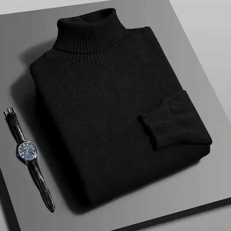 Autumn Mens Knitted Turtleneck Sweater Slim Fit Long Sleeve Anti Pilling Pullover Solid Color Streetwear
