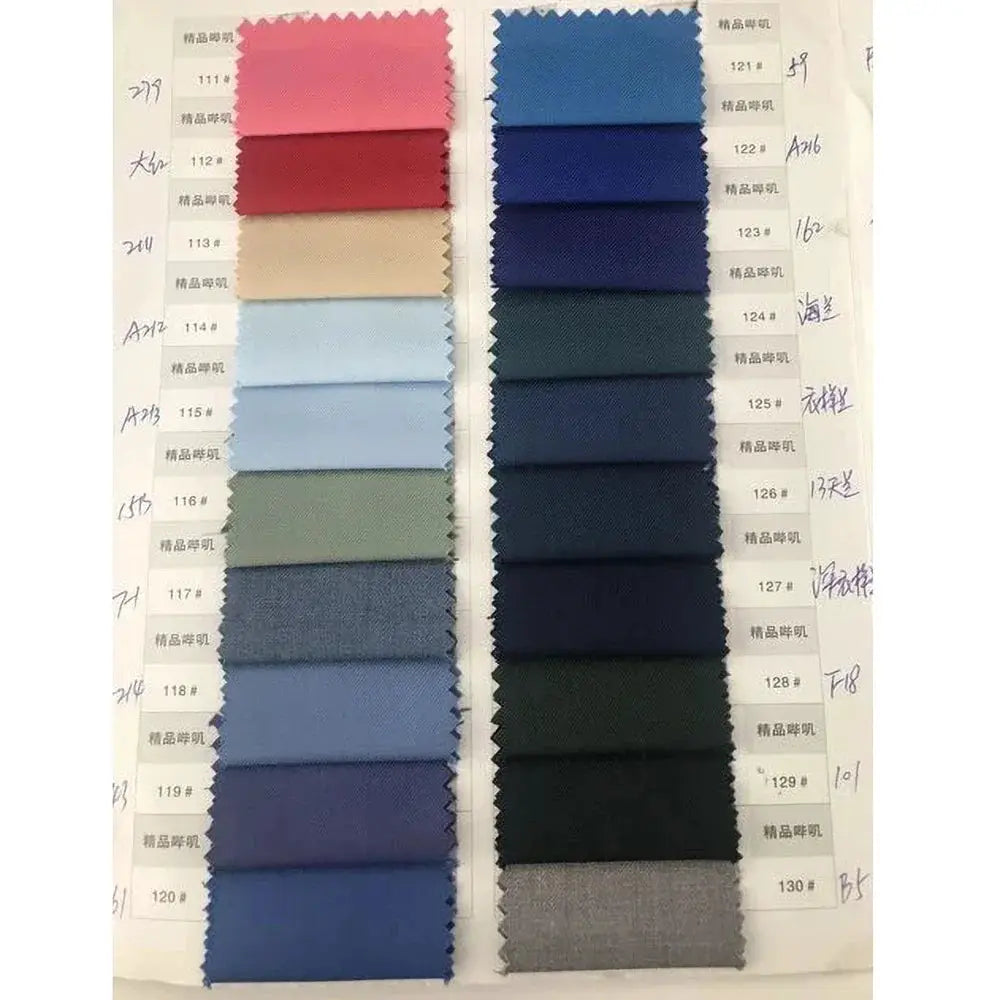 Simples Market women's suit fabric swatch book with two columns of colorful swatches.