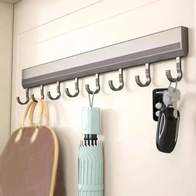 Simples Market aluminum alloy wall-mounted kitchen utensil storage rack with multiple hooks