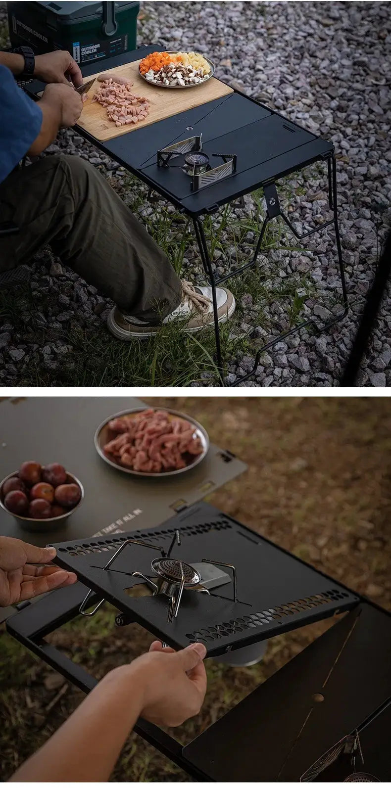CAMPINGMOON CK-25BK-1PIGT camping table with stove cover by Simples Market, black folding outdoor cooking surface