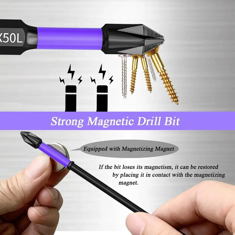 Magnetic Screwdriver Bits Set 6 And 12 Pack Non Slip Shockproof Phillips Hex Shank Alloy Steel For Power Tools