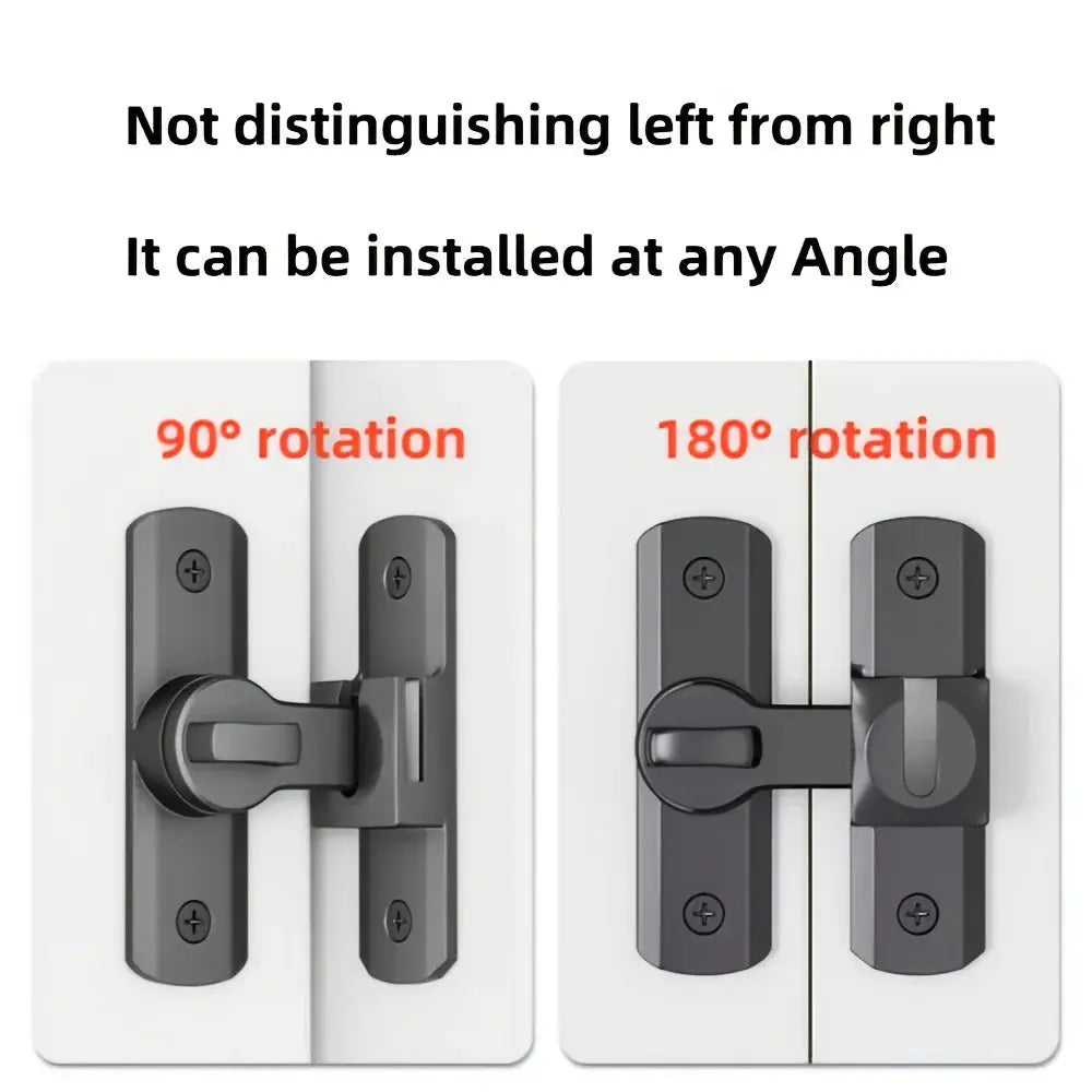 Anti-Theft door lock by Simples Market, black heavy-duty, keyless entry, 90°/180° adjustable sliding pin, two views