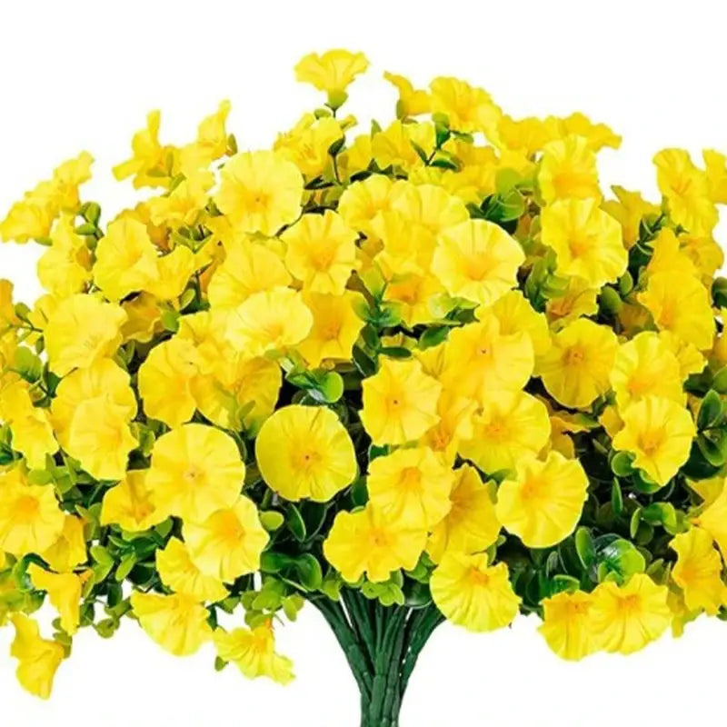 Four Bundles Artificial Morning Glory Flowers And Eucalyptus Plants UV Resistant Outdoor Garden Decoration Patio