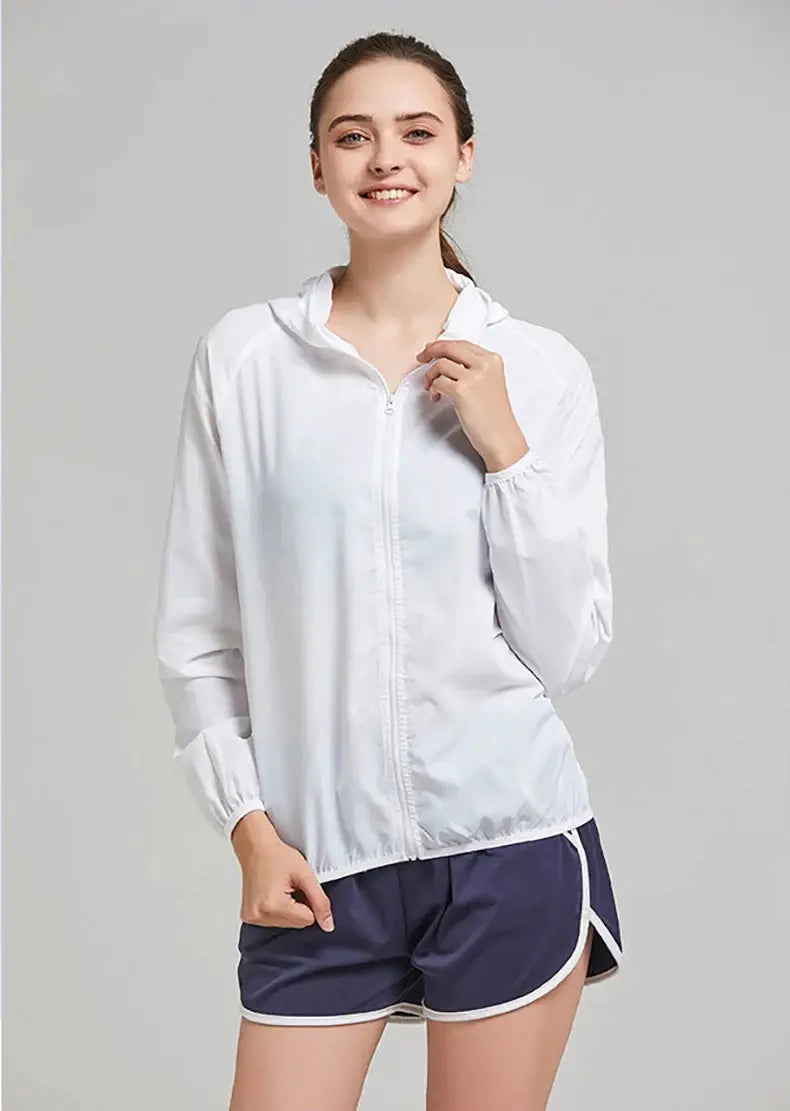 JNLN unisex hiking jacket, white zip-front windbreaker, waterproof quick-dry outdoor rain coat