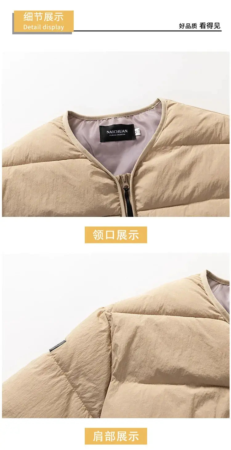 NAICHUAN beige cotton-padded vest jacket with front zipper, quilted puffer style