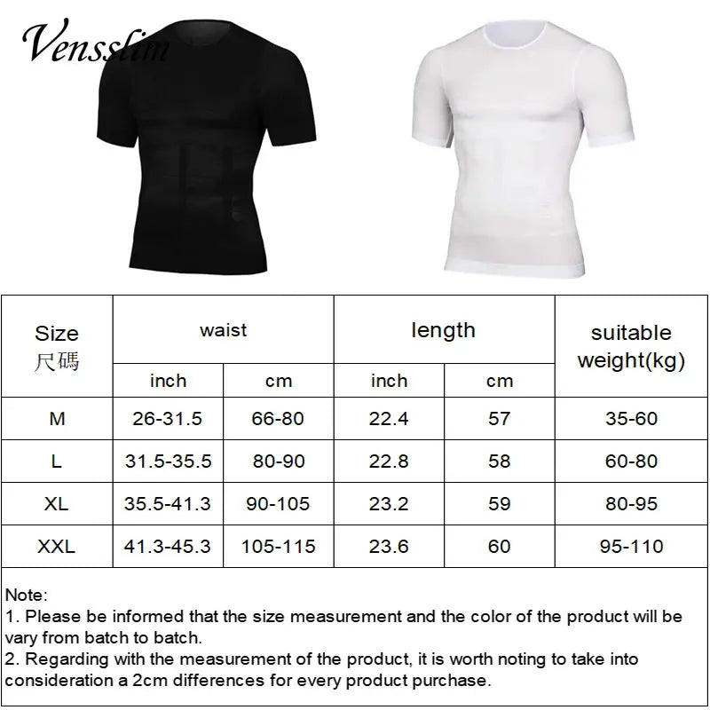 Men's body shaper compression undershirts by Simples Market, black and white seamless waist trainer tops (2-pack).