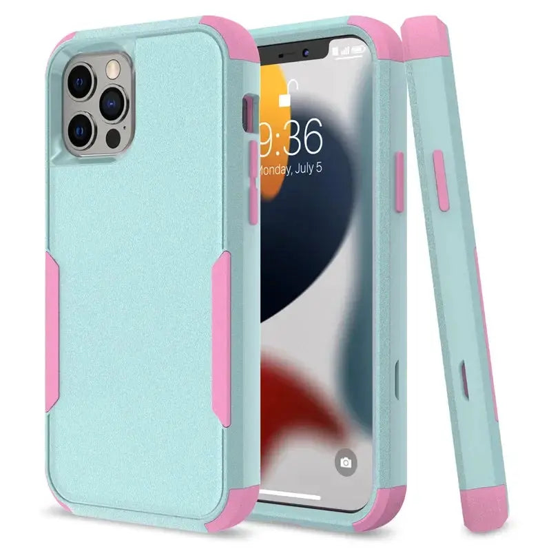 3-Layer Luxury Armor shockproof iPhone case by Simples Market in teal with pink bumper accents