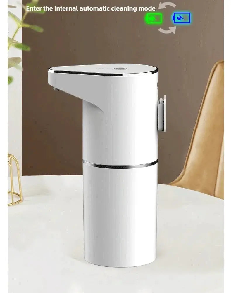 Automatic soap dispenser, white vertical wall-mounted with touchless sensor.