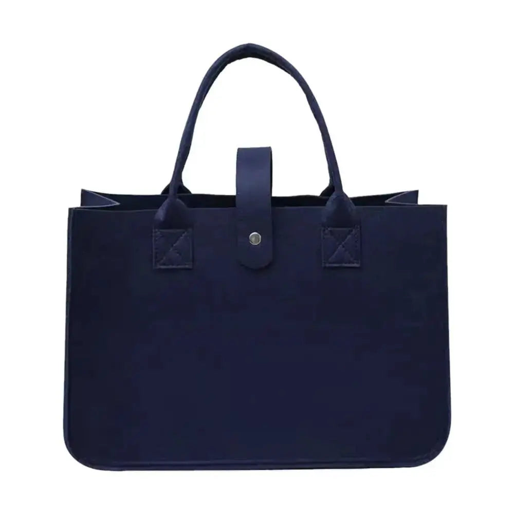 Mummy bag in navy felt; large-capacity solid-color tote with two short handles for travel