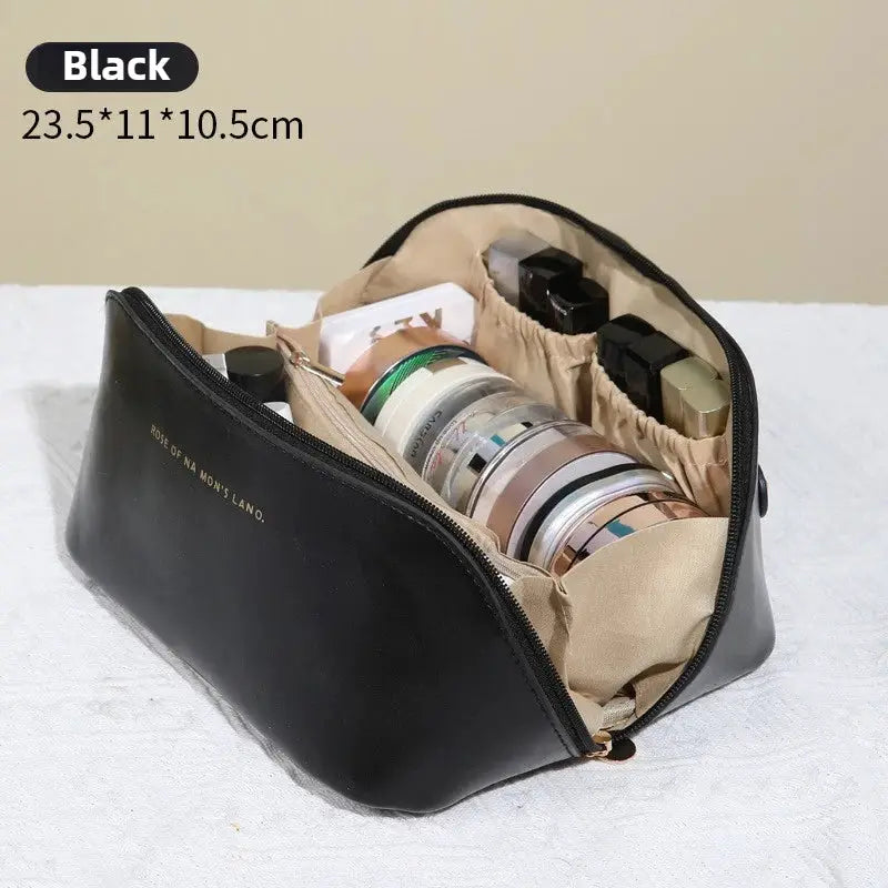 VoyageMate Large Capacity PU Leather Cosmetic Bag Travel Toiletry Organizer for Women Multi Compartment Design