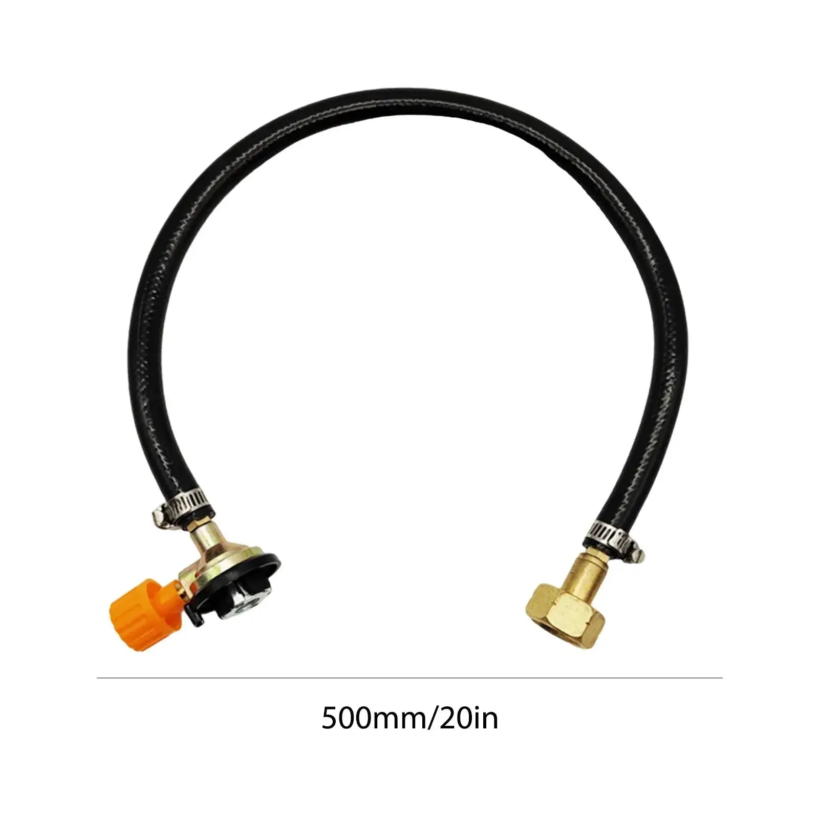 Valve braided gas refill hose with brass adapters, black rubber, 500mm (20in) length, Simples Market