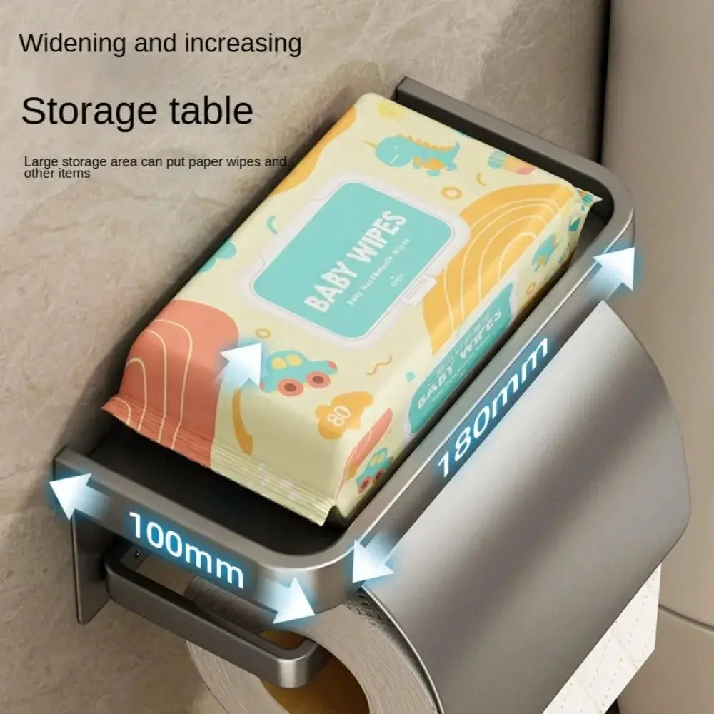 NovaGrip Self Adhesive Toilet Paper Holder With Shelf Wall Mount No Drilling Aluminum Alloy Bathroom Organizer