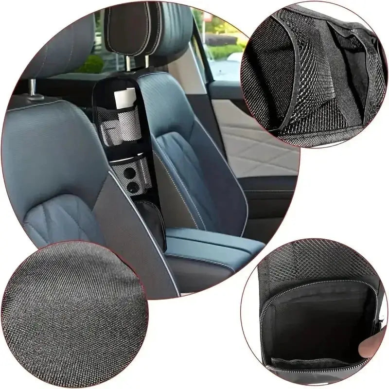 1 Pack Car Seat Back Hanging Bag Oxford Cloth Waterproof Insulated Side Storage Organizer With Transparent Grid View