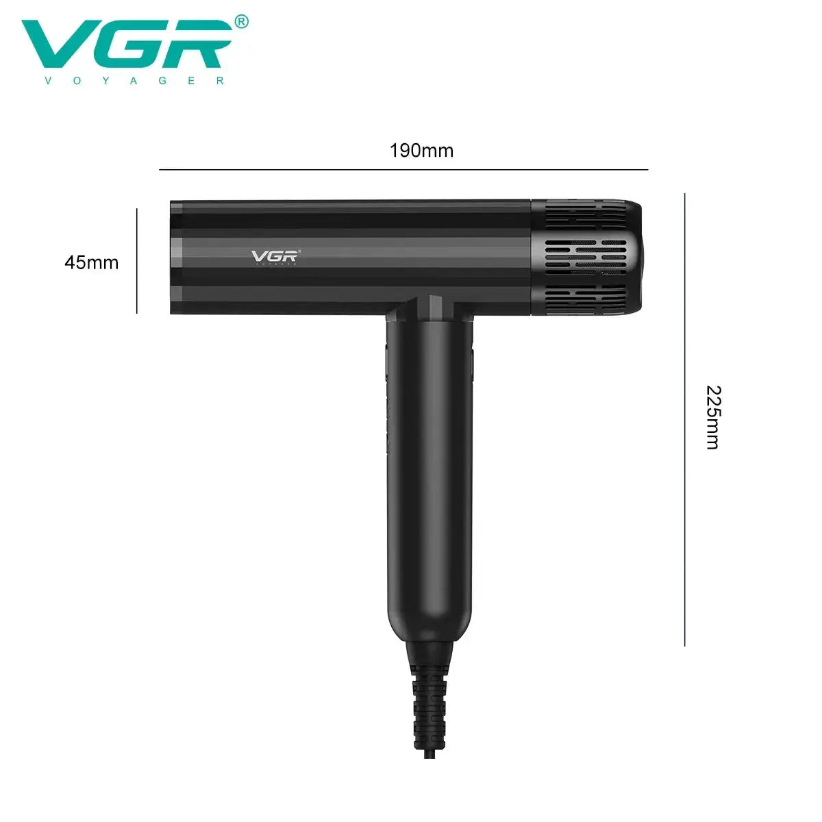 VGR professional hair dryer, black corded salon blower with VGR logo