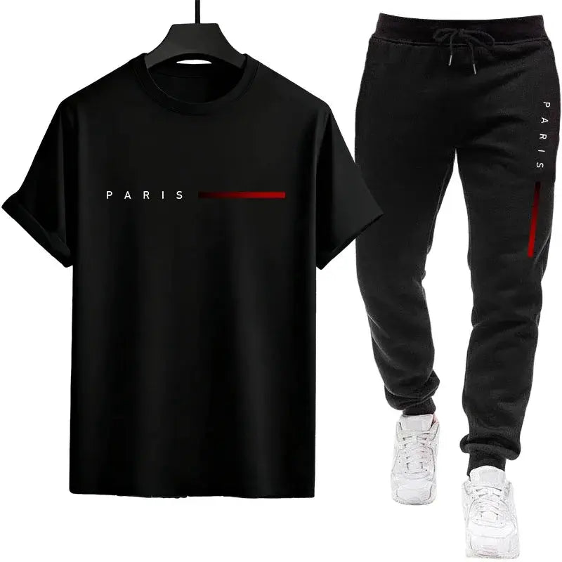 Versatile Jogging Daily Men's Tracksuit Casual Quality Summer Outdoors Sports Single Piece Short-sleeved T-shirt and Sport Pants